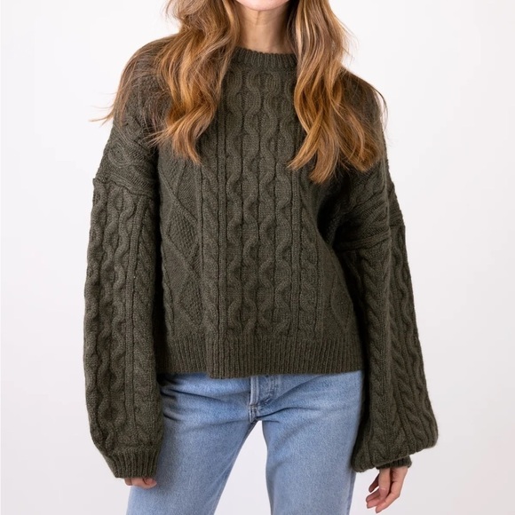 Anine Bing Sweater Irina Cable Knit Heavyweight Alpaca Wool Chunky Green L NWT - Picture 8 of 8